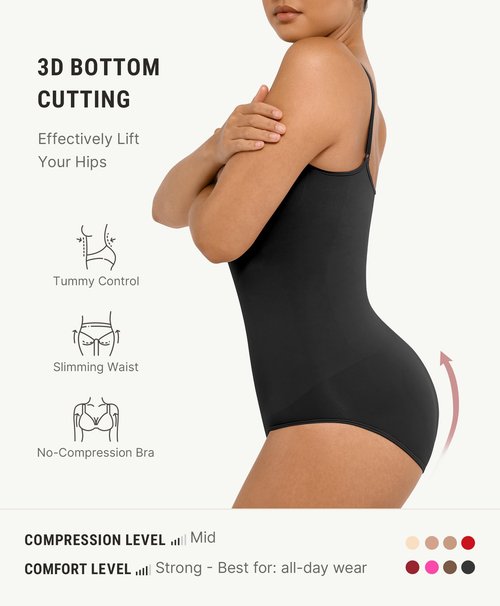 FeelinGirl Body Shaper Tummy Control Shapewear Bodysuit for Women Seamless Shaper Black M-L