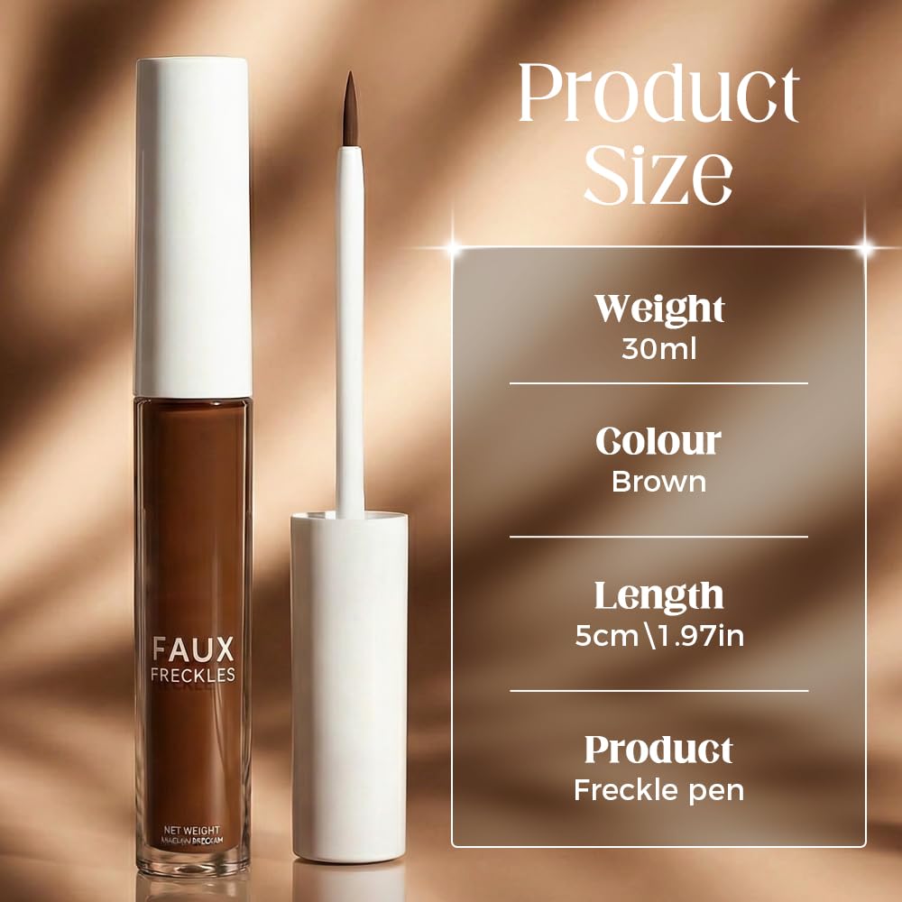 Water Resistant Freckle Pen, Faux Freckles Liquid Makeup, Natural Looking Freckles Stamp, Buildable Fake Freckles for Face 30ml