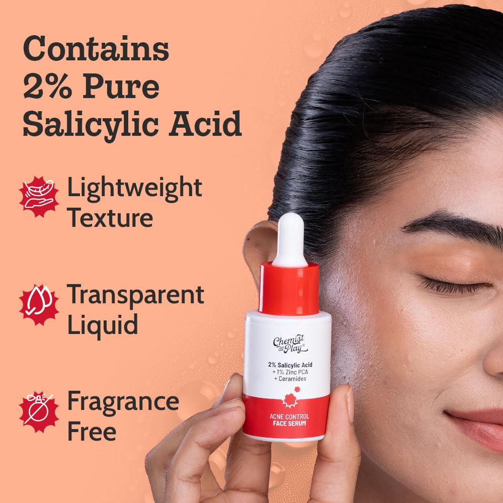 Chemist At Play 2% Salicylic Acid Face Serum - Treats Acne & Controls Oil | Fades Marks | 30ml