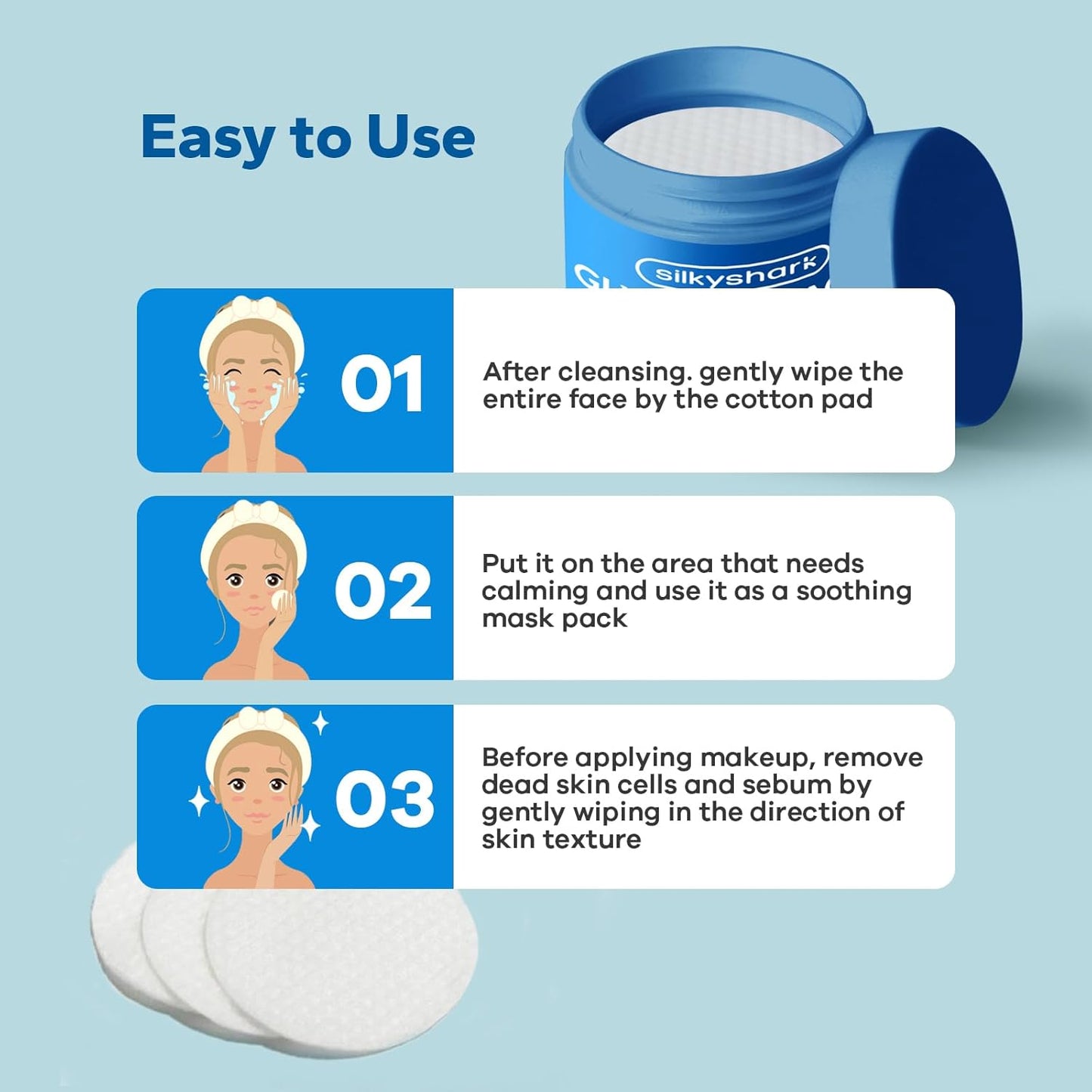 SilkyShark Glycolic Acid 20% Resurfacing Pads - Exfoliating Peel Pads with Salicylic Acid & Vitamins B, C, E | 60 Count