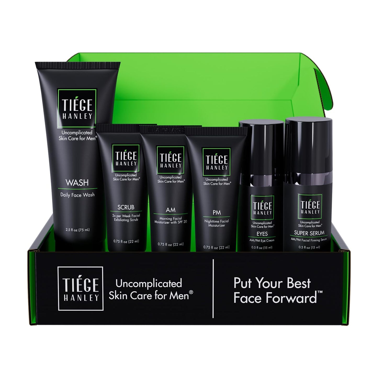 Tiege Hanley Skin Care Set for Men - Anti-Aging Routine Level 3 | Daily Wash, Scrub, Moisturizers & Eye Cream