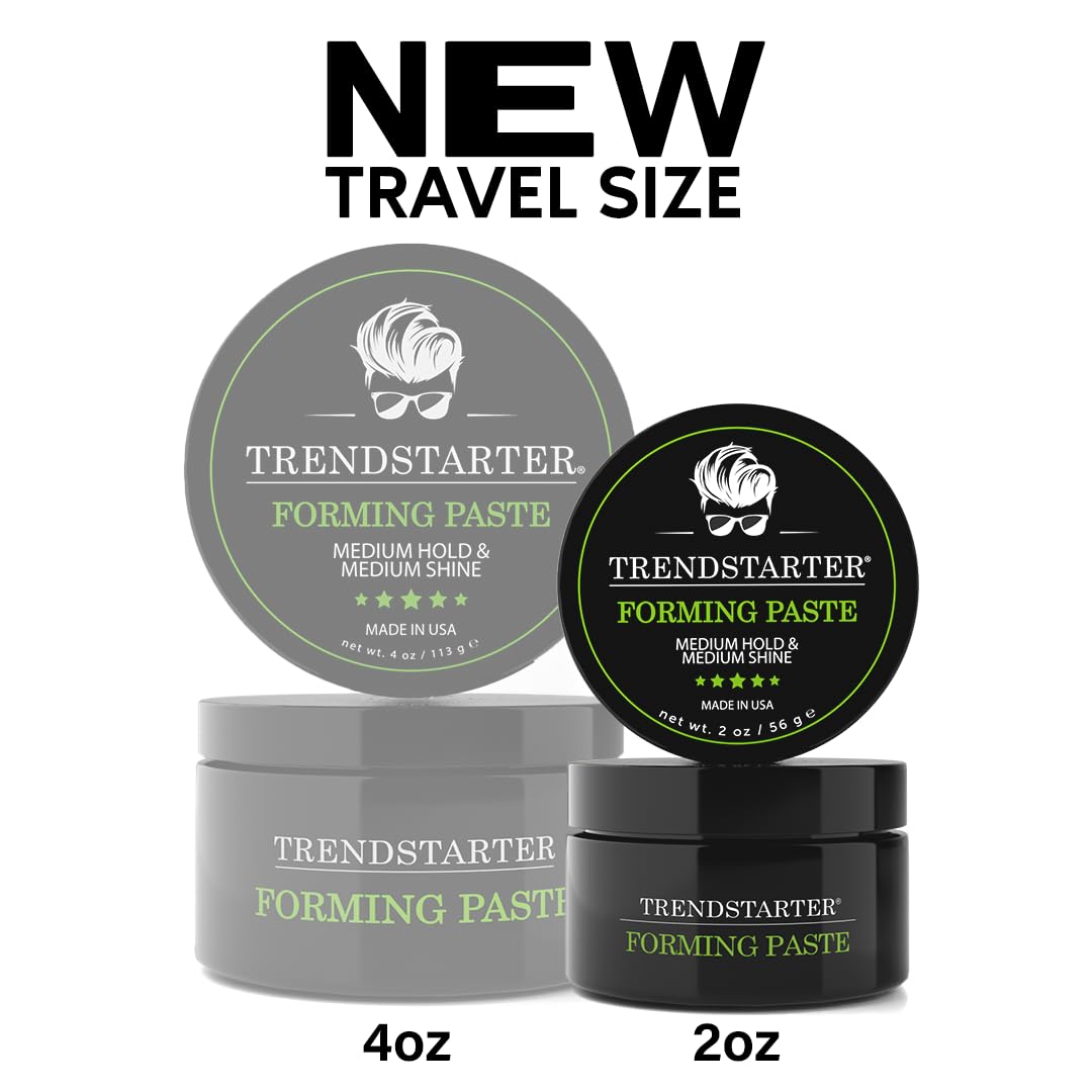 TRENDSTARTER Forming Paste - Lightweight Water-Based Hair Pomade - Medium Hold & Shine - 2oz Travel Size