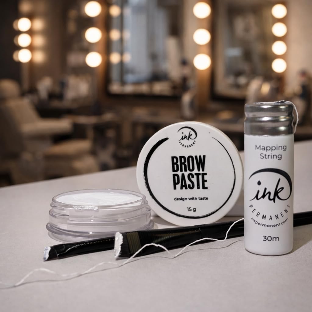 Skiennix Brow Mapping Kit - White Brow Paste 15g, 30m Mapping String & 2 Eyebrow Brushes for Microblading