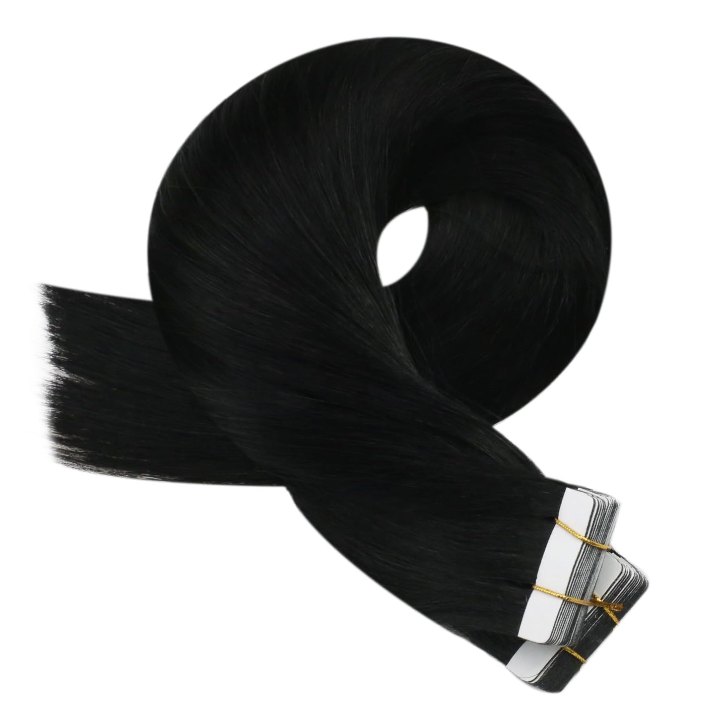 Moresoo Tape in Hair Extensions Black Real Human Hair 20Pcs Tape in Extensions 12 Inch Short Hair Extensions Glue in Real Human Hair 30G Fashion Straight Hair Color #1
