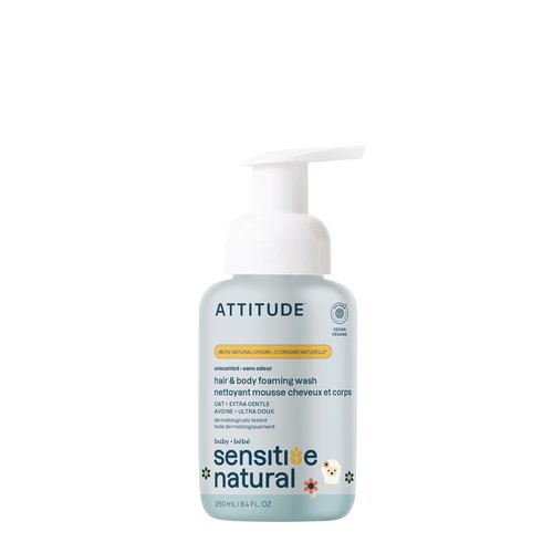 ATTITUDE 2-in-1 Baby Shampoo & Body Wash - EWG Verified, Unscented, Vegan & Plant-Based, 8.4 Fl Oz