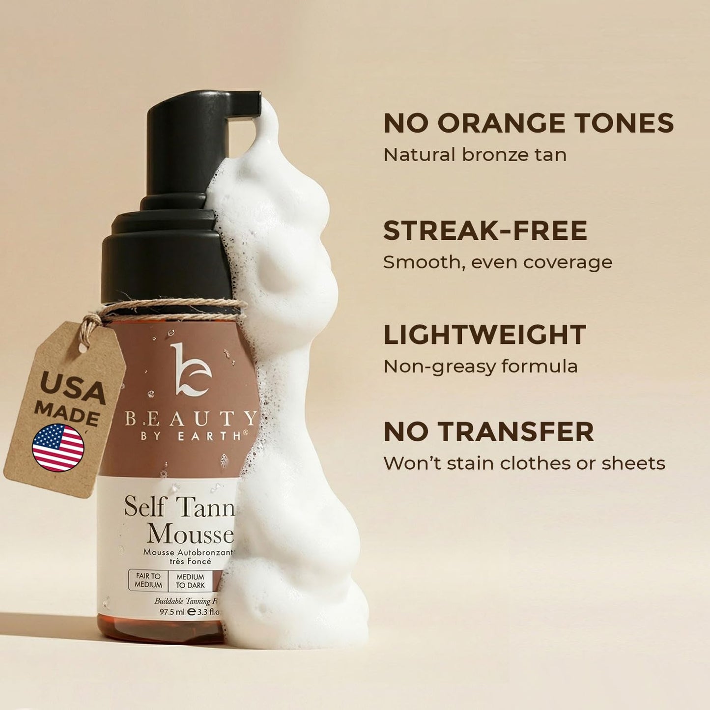 Skiennix Self Tanner Mousse - Ultra Dark Foam with Natural Ingredients for Streak-Free Tan | USA Made
