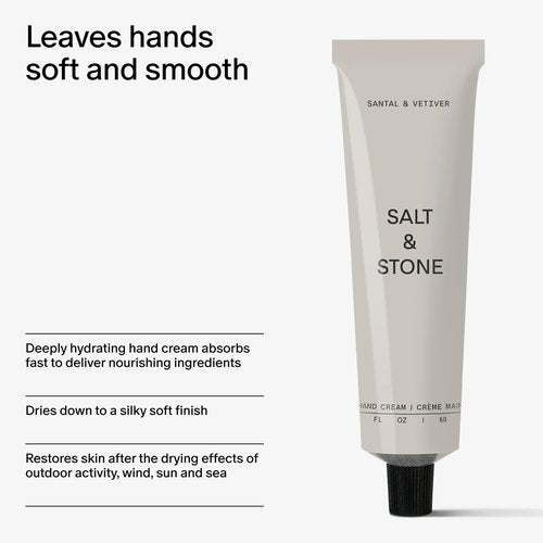 Salt & Stone Hand Cream - Hydrating & Nourishing Formula for Soft Skin | Fast-Absorbing | Santal & Vetiver, 2 fl oz