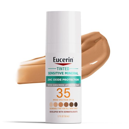 Eucerin Tinted Mineral Face Sunscreen Lotion SPF 35 - Non-Comedogenic Zinc Oxide Protection, 1.7 Fl Oz