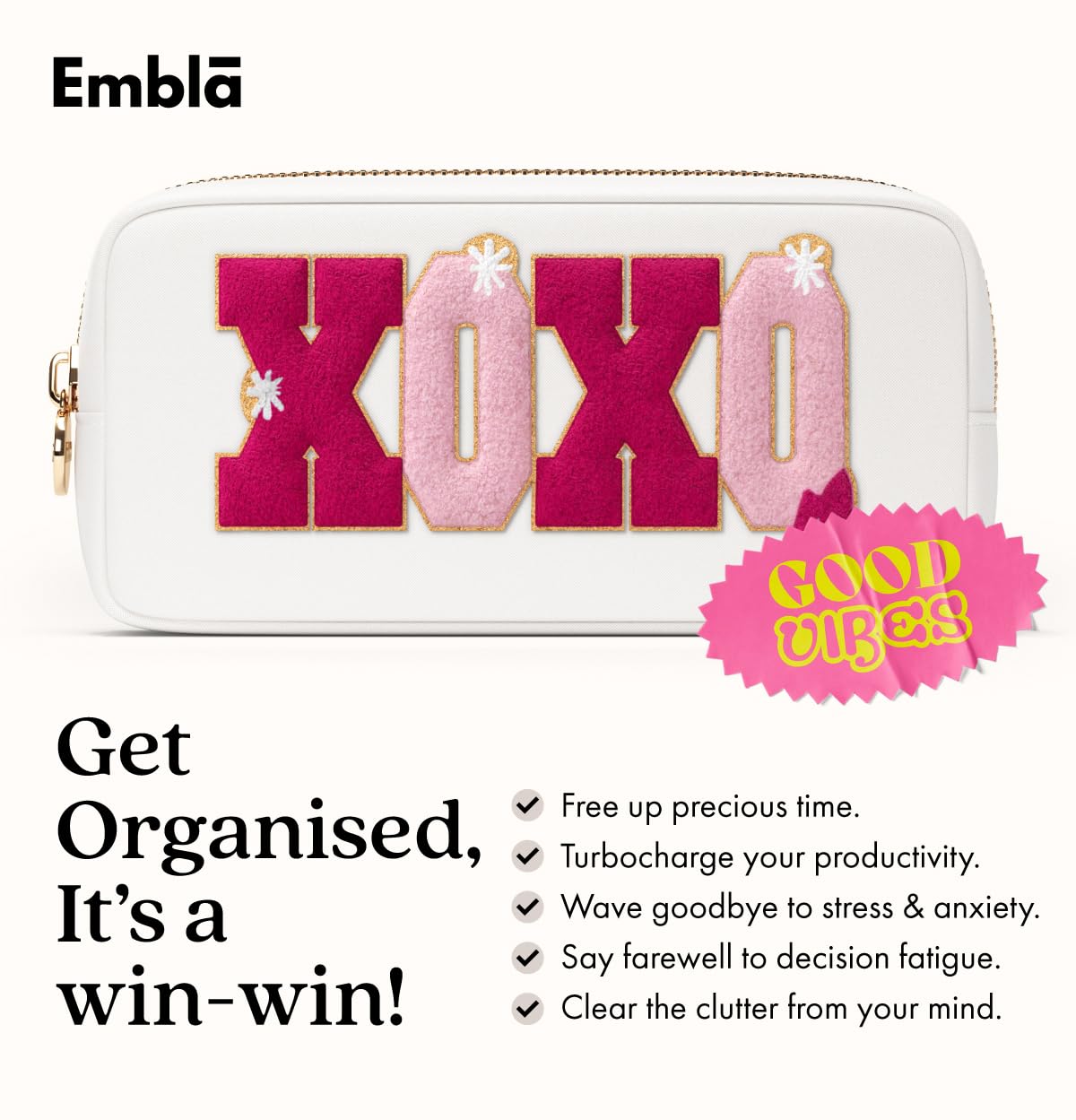 XOXO Valentine Makeup Bag Travel Cosmetics Pouch and Toiletry Bag, Nylon Zipper Pouch Purse, Cute Make Up Organizer Storage Tote for Women Girls, Waterproof Travel Skincare Case, Small Makeup Bags, White