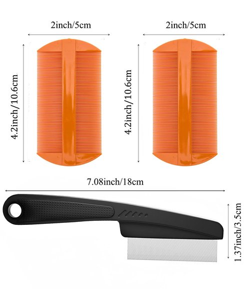 Dandruff Comb - Fine Tooth Scalp Detox Tool for Lice Removal | Stainless Steel Hair Brush (Black & Orange)