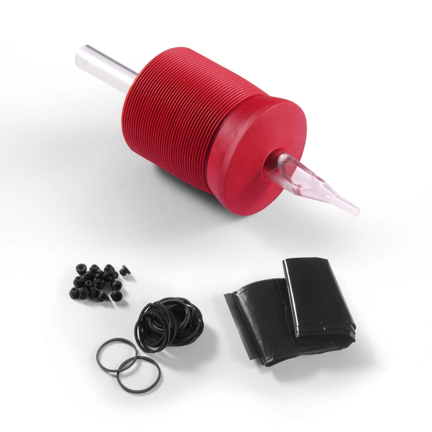 BEZTAT 1.25 Inch Ultra Premium Red Soft Silicone Grip w/Long Clear Disposable Tubes & Tips- 15 Pack, Round Tip (14RT)