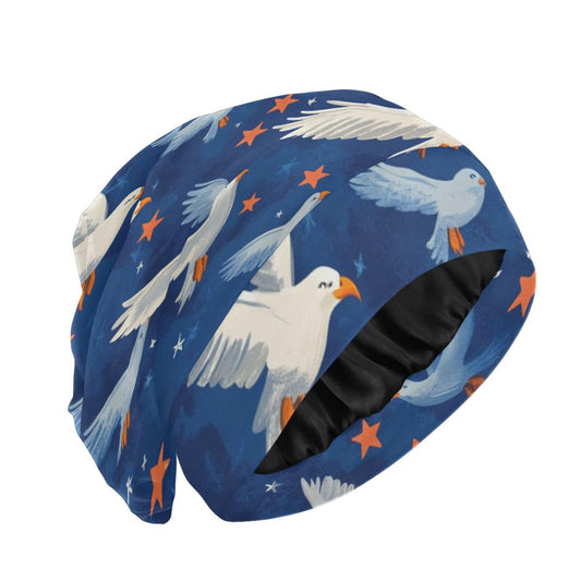 ElliTarr Beanie Hat Satin Bonnet Lined Sleep Cap Hair Wrap Cover Slouchy Beanie for Curly Hair Protection for Gifts for Men Women Cartoon Bald Eagle and Patriotic Stars