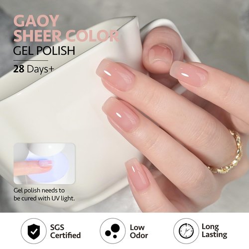GAOY Jelly Nude Gel Nail Polish Set, 6 Transparent Colors Sheer Red Pink Brown Soak Off UV Light Cure Gel Polish Kit for Salon and Nail Art DIY at Home