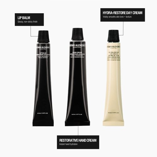 Grown Alchemist On-The-Go Essentials Kit - Restorative Hand Cream, Hydra Restore Day Cream & Lip Balm