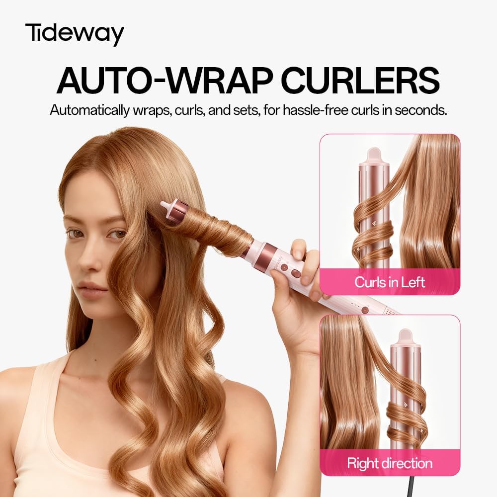 Tideway Prowaver 6-in-1 Hot Air Styler - Ionic Hair Dryer Brush with Auto Wrap Curlers | Fast Drying & Frizz-Free Hair
