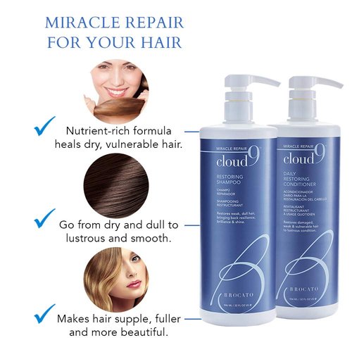 Brocato Cloud 9 Restoring Shampoo & Conditioner Duo - 32 Fl Oz | Revitalize & Hydrate Damaged Hair | Color Safe Formula