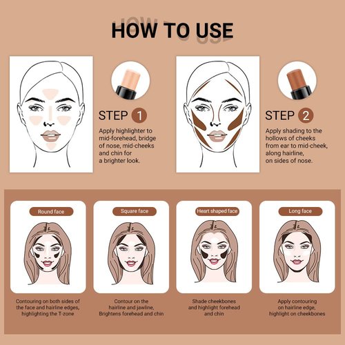 Evpct Contour Stick Makeup Set - 4 Colors Cream Contouring Palette for Beginners | Concealer & Highlighter