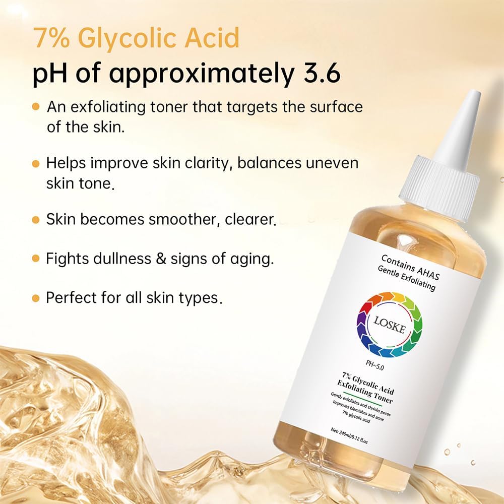 Skiennix 7% Glycolic Acid Face Toner - Exfoliating Formula for Clear Skin & Radiant Complexion