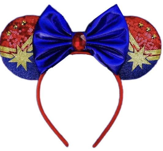 CLGIFT Princess Minnie Ears,Pick your color, Flower Minnie Ears, Floral minnie ears, Purple Sparkle Mouse Ears (Captain Marvel)