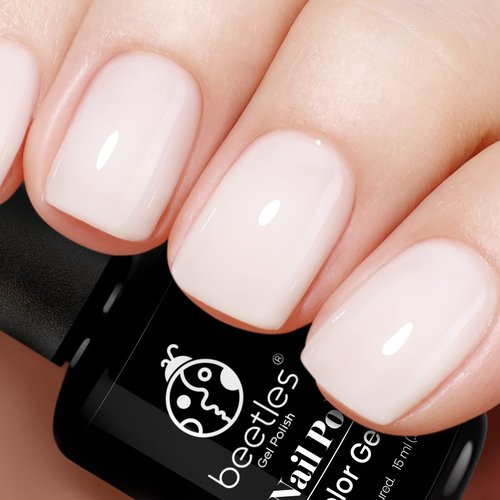 Beetles Milky White Gel Nail Polish - 15ml Neutral Jelly Nude Nail Polish Base Color Nail Concealer Sheer Translucent Effect Soak Off UV LED French Nail Art Salon DIY Manicure Gift for Women 0.5Oz