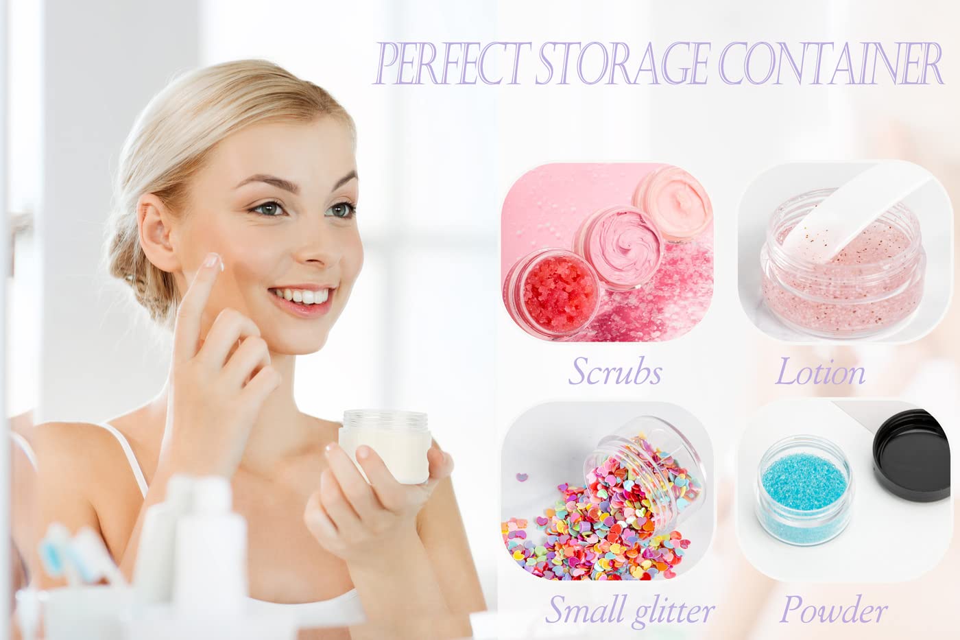 ZEJIA 3 Gram Sample Containers with Lids, 25 Count Tiny Sample Jars, 3ML Makeup Cosmetic Containers for Lip Balms, Lotion, Powder, Beauty Products(Purple Lids)