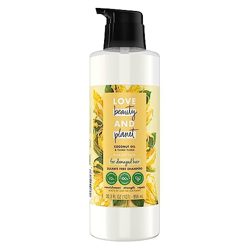 Love Beauty and Planet Coconut Oil & Ylang Hope and Repair Sulfate-Free Shampoo for Split Ends, Dry & Damaged Hair, Paraben, Silicone, Dye, Cruelty, Phthalate-Free, 32.3 oz