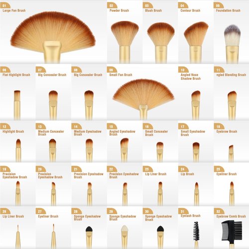 Make up Brushes, VANDER Professional 32pcs Makeup Brush Set, Makeup Brushes Set Foundation Blending Cosmetic Brush Set Kit,Champagne