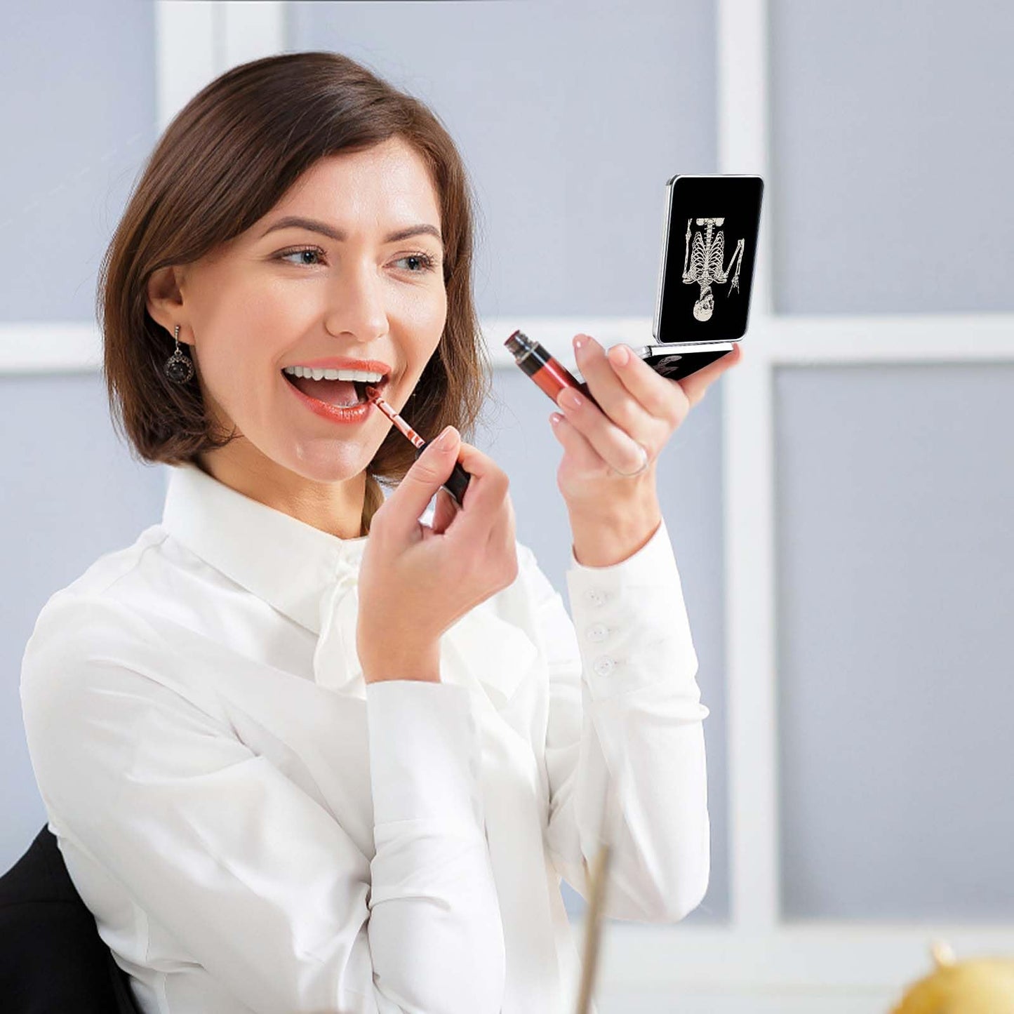 dcdcee Pocket Mirror, Small Travel Mirror with Magnification, Portable Double-Sided Magnifying Cosmetic Mirror for Daily (Skull)