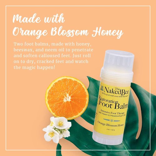 Naked Bee Orange Blossom Honey Foot Balm - Moisturizing Relief | 2 oz | 2 Pack