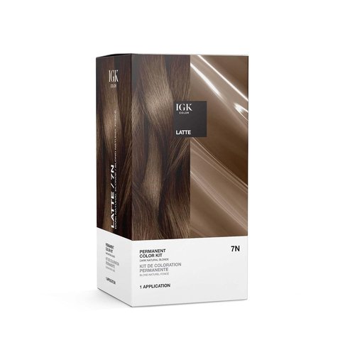 IGK Permanent Hair Color Kit - 7N Latte Dark Natural Blonde | 100% Gray Coverage, Strength & Shine