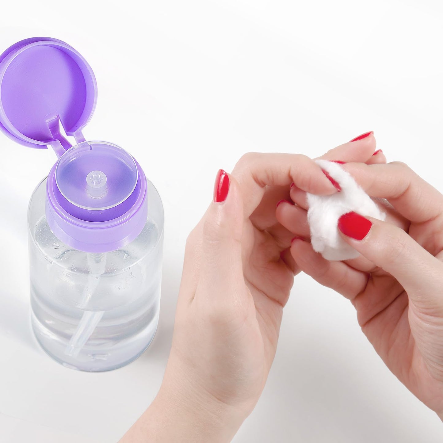 Push Down Pump Dispenser Bottles: Refillable Liquid Containers for Alcohol, Nail Polish Makeup Remover, Salon, Hospital, Travel Use, Purple+Clear