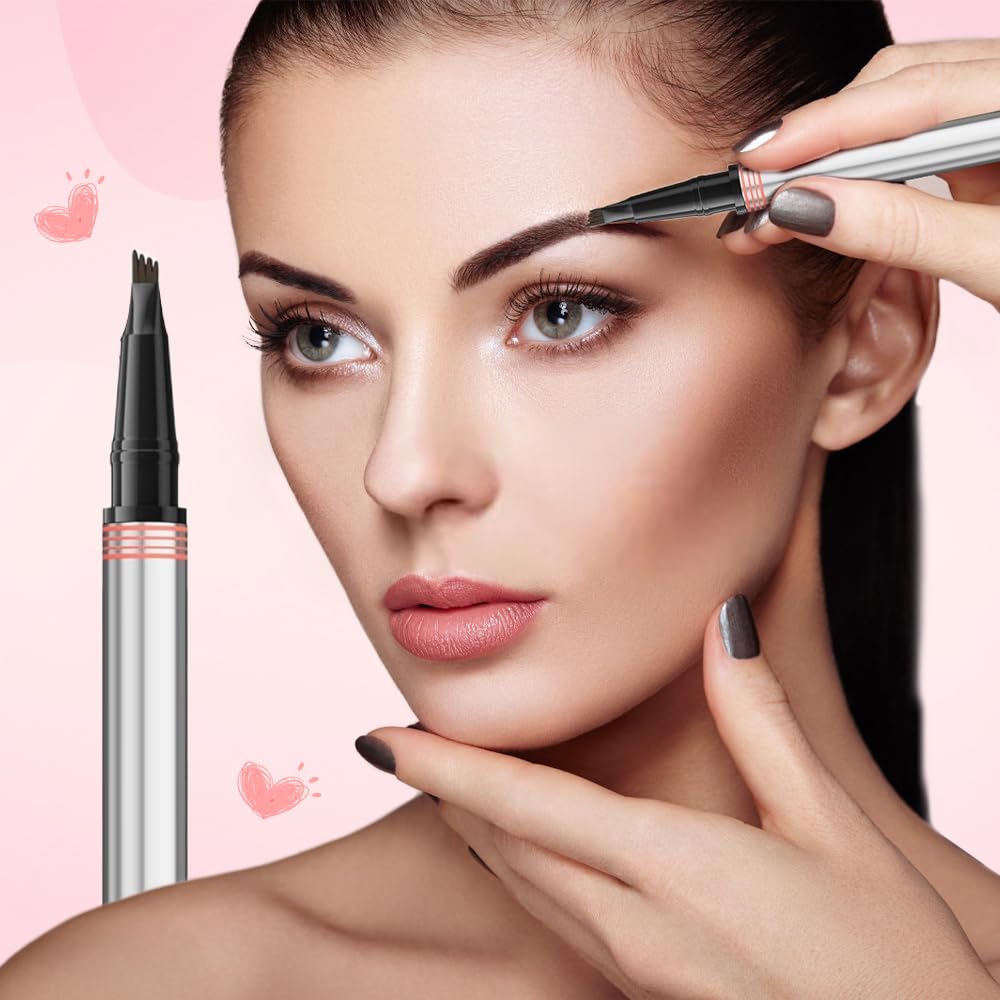 Skiennix 2-in-1 Dual-Ended Microblading Eyebrow Pen - Waterproof, Long-Lasting Gel with 4 Fork Tip Design - Light Brown