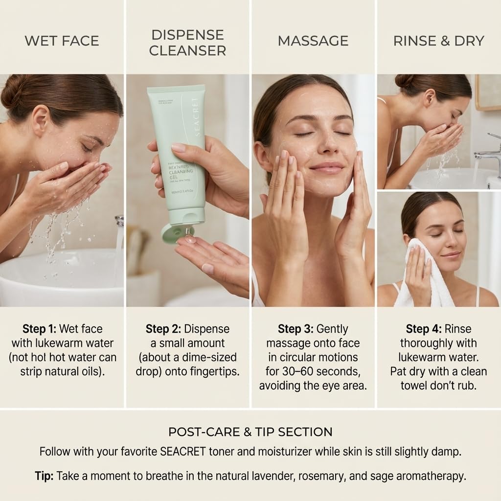 SEACRET Dead Sea Cleansing Gel - Hydrating Foaming Facial Cleanser with AHAs & Minerals, 3.4 fl oz