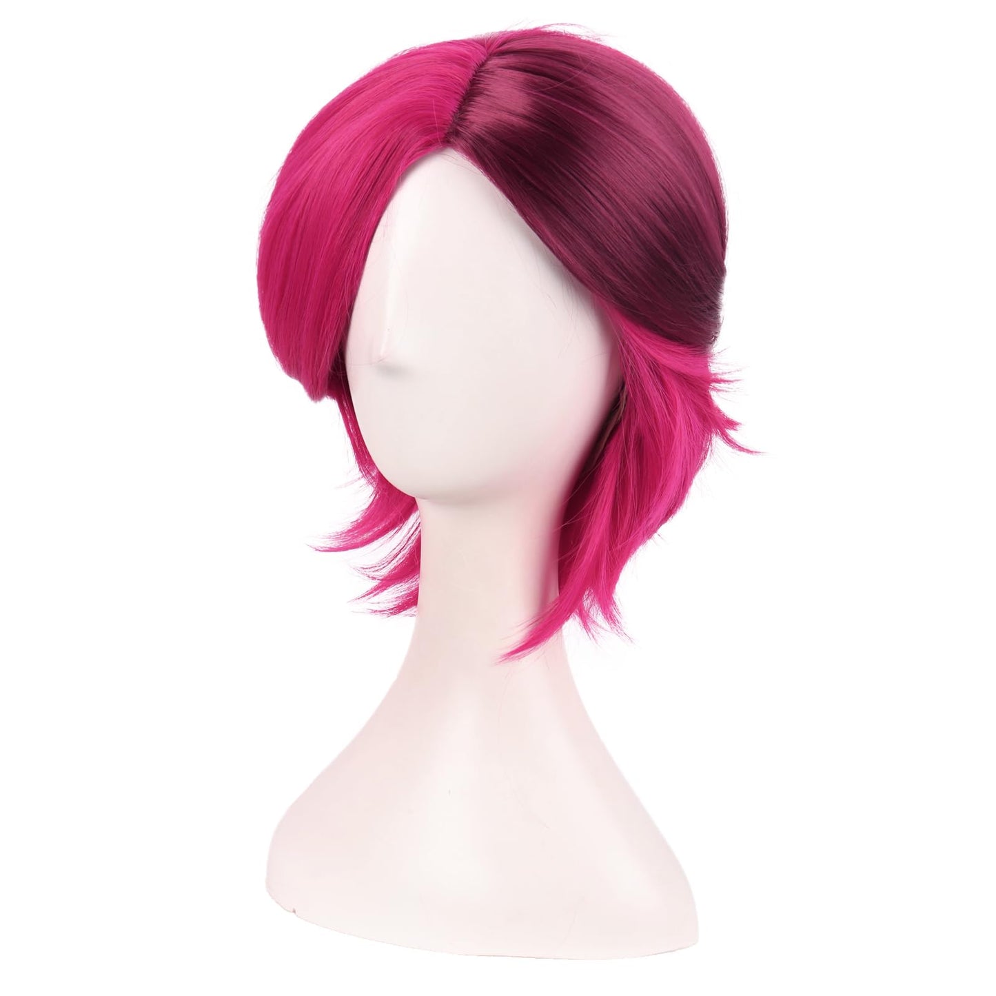 MapofBeauty 14 Inch/35 cm Cosplay Anime Short Synthetic Layered Bob Wavy Wigs Curly Hair for Party (Hot Pink/Purple Red)