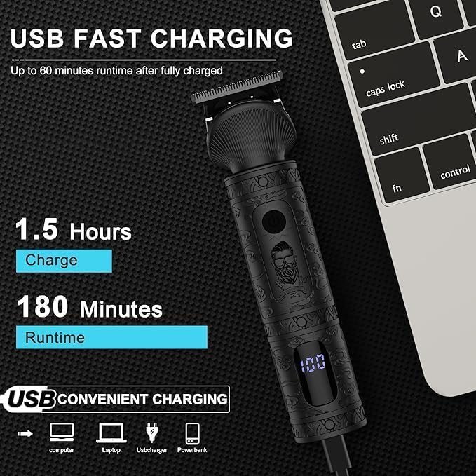 Scttomon Beard Trimmer for Men - Professional 7-in-1 Grooming Kit | Cordless T-Blade Electric Shaver in Black