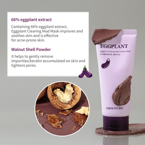 Papa Recipe Eggplant Clearing Mud Cream Mask - Deep Pore Purifying & Hydrating Face Mask for Sensitive Skin