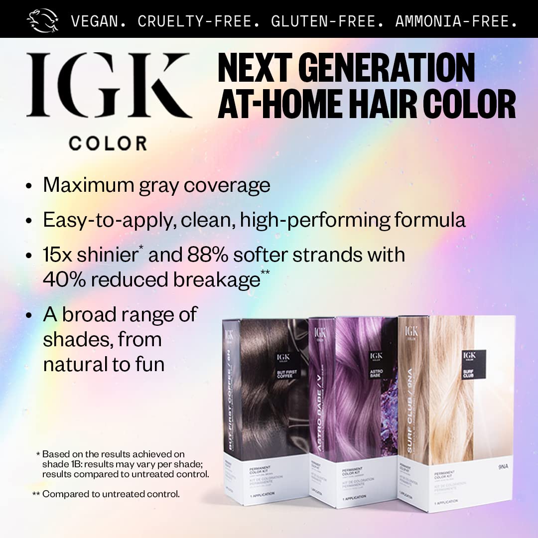 IGK Permanent Hair Color Kit | 4N Original Brown - Brown Black | 100% Gray Color Coverage + Strengthen + Shine | Ammonia Free