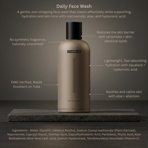 HygieneLab Face Wash - EWG Verified Gentle Hydrating Cleanser with Aloe & Vitamin C (5 fl oz)