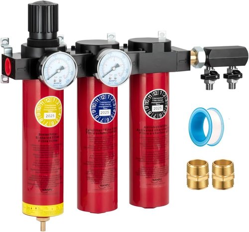 NANPU Z Series 3-Stage Air Filtration System - Sintered, Fine & Charcoal Filters | 3/4" NPT Inlet, 1/4" NPT Outlet