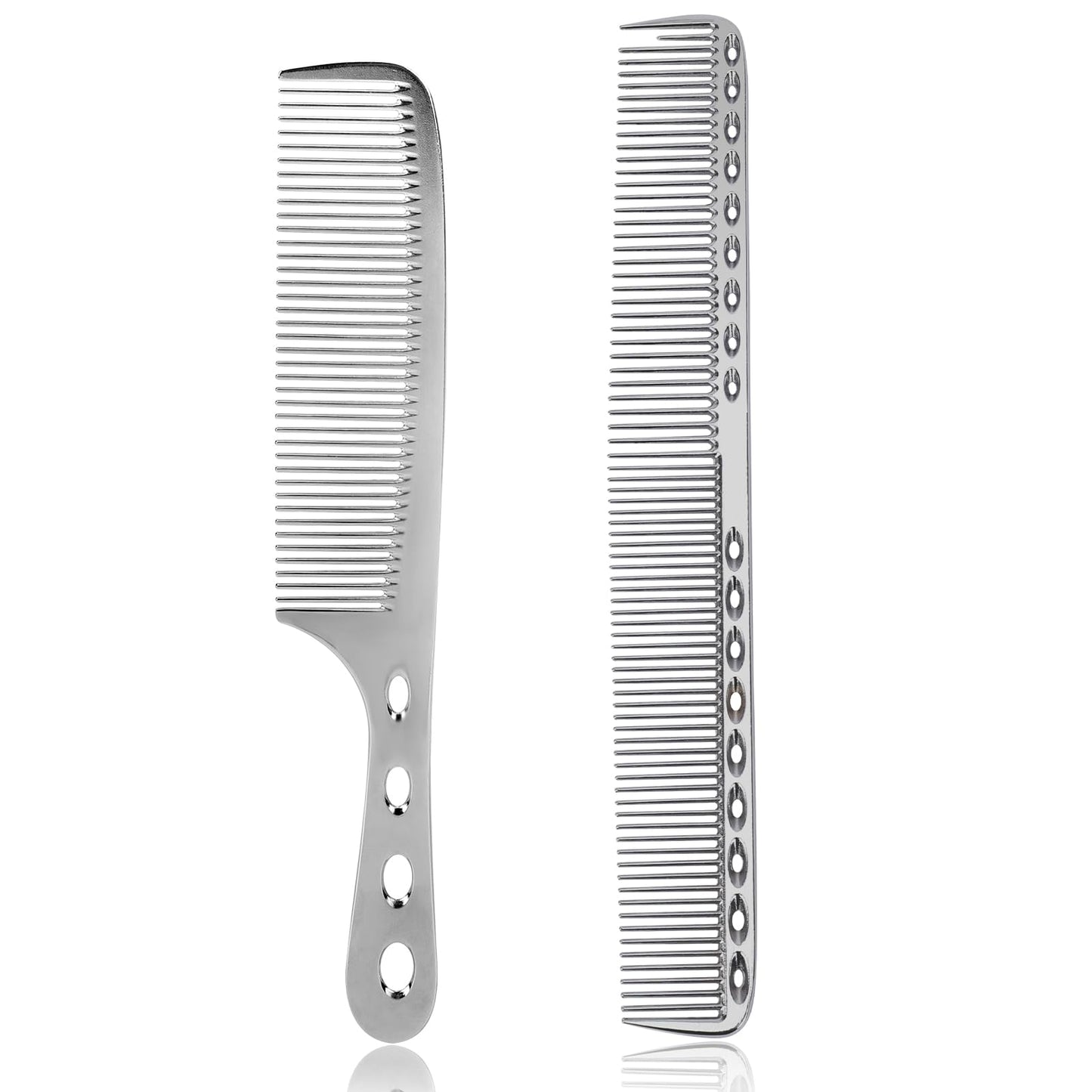 Metal Hair Comb, 2 Pcs Space Aluminum Styling Comb Set Professional Flat Iron Fine Tooth Comb Alloy Metal Hair Cutting Comb Anti-static Hairdressing Comb Parting Comb for Women Men Barber Supplies