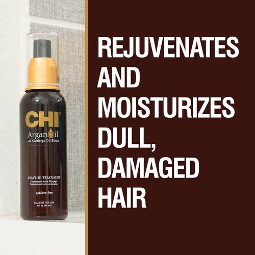 CHI Argan Oil Leave-In Treatment - Lightweight Formula with Moringa Oil for Dull & Damaged Hair | 3 Oz