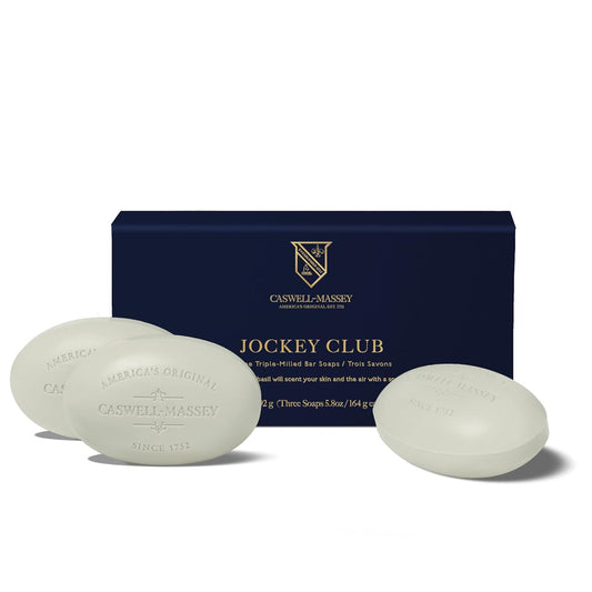 Caswell-Massey Men's Bar Soap Gift Set - Jockey Club Scent | Triple-Milled Moisturizing Soap Bars, 3 x 5.8 oz