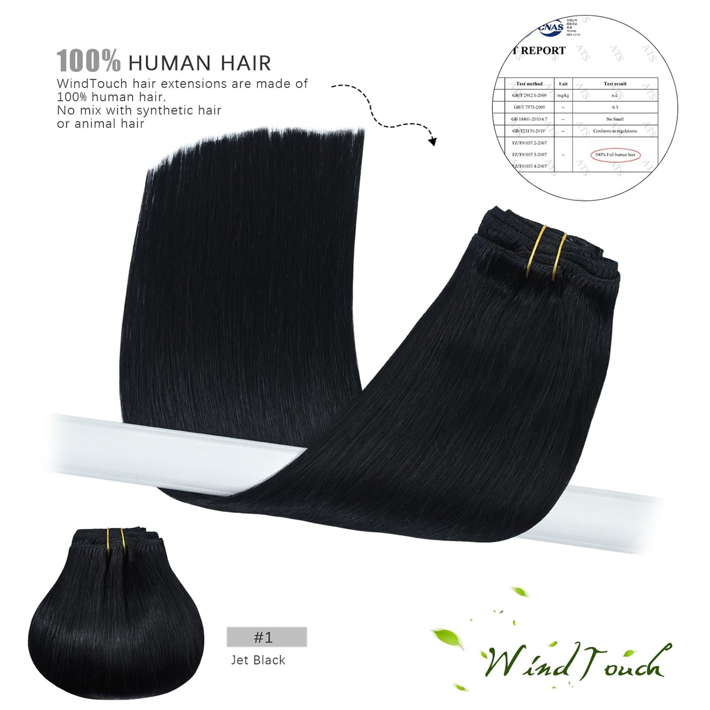 WindTouch Clip in Hair Extensions 100g Human Hair Extensions 7pcs 20inch #1 Jet Black Human Hair Extensions Clips Hair Extensions Real Human Hair