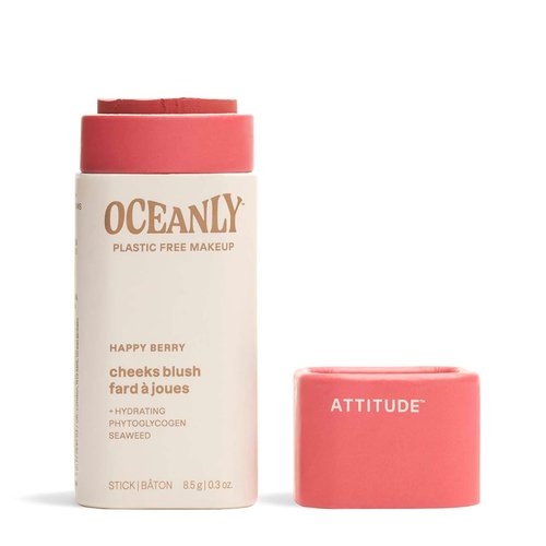 ATTITUDE Oceanly Blush Stick - Plastic-Free, EWG Verified, Vegan & Cruelty-Free | Happy Berry, 0.3 Ounces