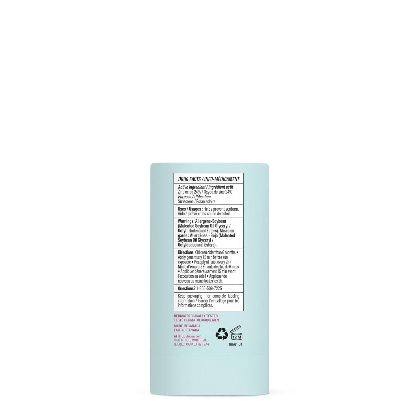 ATTITUDE Baby Mineral Sunscreen Face Stick SPF 50 - EWG Verified, Non-Nano, Gentle & Lightweight Formula