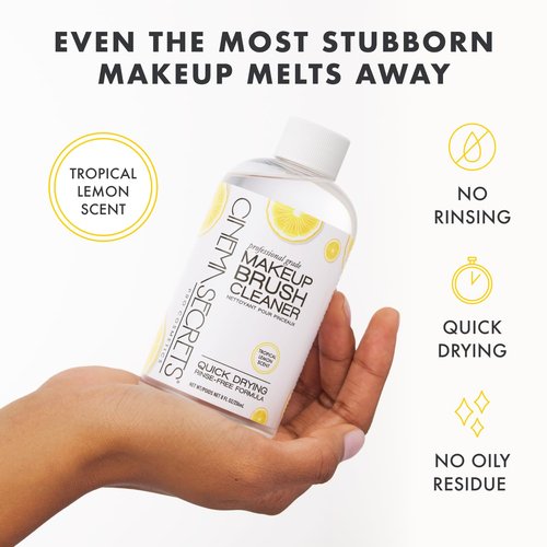 Cinema Secrets Makeup Brush Cleaner - Professional Quick-Drying, Rinse-Free Solution - Removes Waterproof Makeup - Lemon Scent