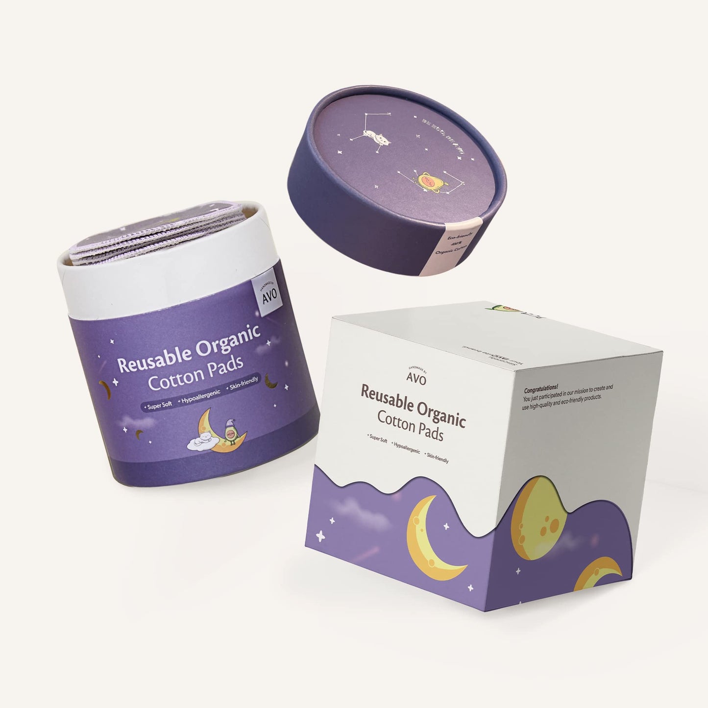 Handmade by AVO - Reusable Pads, Makeup Remover, Organic Cotton Rounds, Pads Facial Rounds Fabric Pouch Laundry Bag (Moon&Star Set)