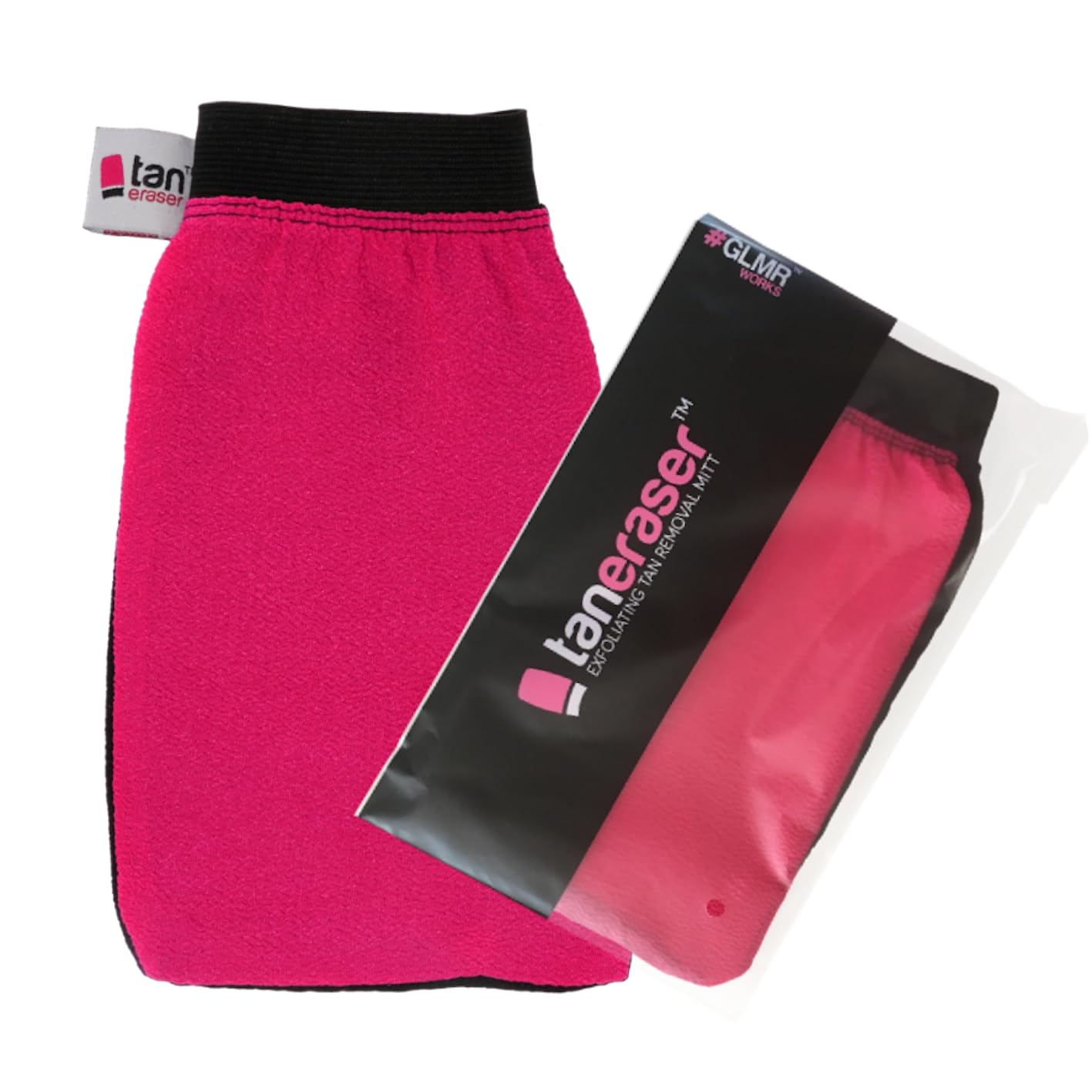 Tan Eraser Spray & Self Tan Remover - Exfoliating Mitt | Salon-Recommended Glove for Effortless Tanner Removal (Pink/Black)