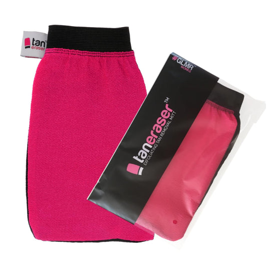 Tan Eraser Spray & Self Tan Remover - Exfoliating Mitt | Salon-Recommended Glove for Effortless Tanner Removal (Pink/Black)