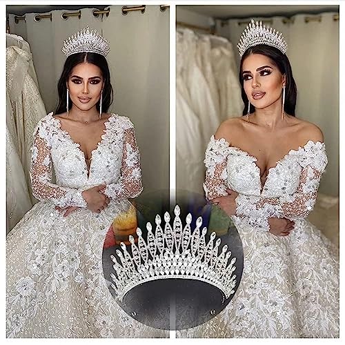 FASNAHOK Large Crowns and Tiaras for Women Birthday Queen Crown Silver Princess Tiara Crystal Wedding Headband for Bride Rhinestone Quinceanera Headpieces for Party Costume